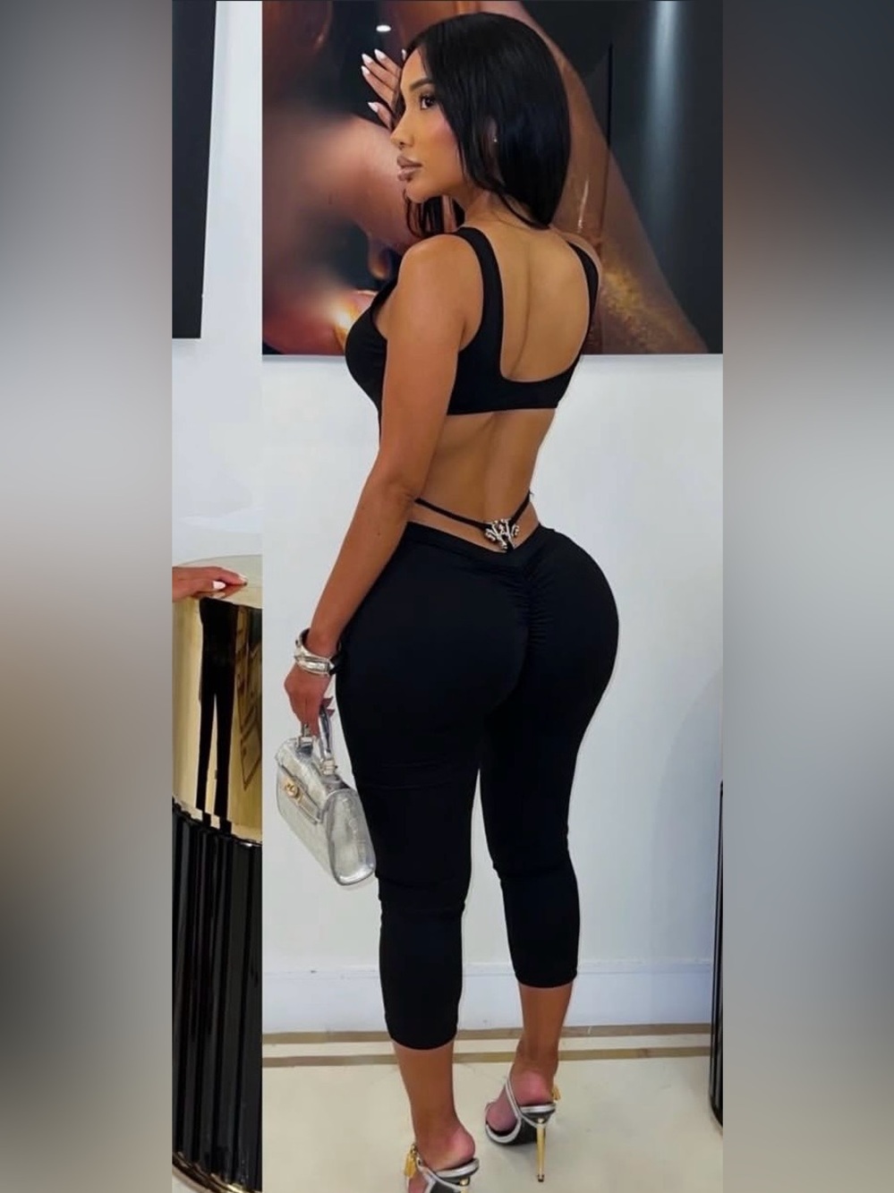 Women's Black Scrunch-Back High-Rise Skinny Leggings